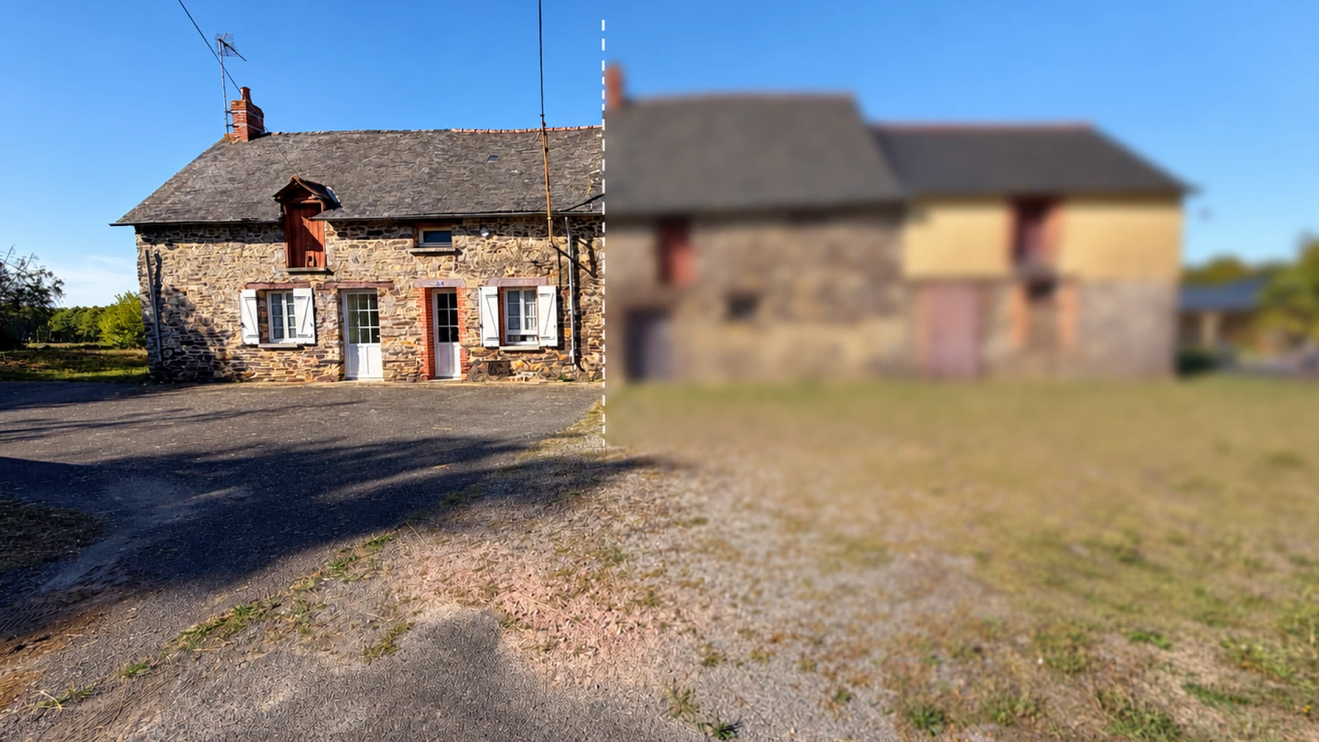 Maison T3 en pierre mitoyenne - 55 m2 + 68 m2 de grenier aménageable - Goven